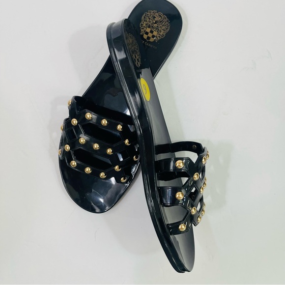 Vince Camuto Emelon Black Jelly Slide Sandals with Gold Studs - Picture 9 of 10